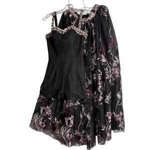 Mac Duggal Cassandra Stone Dress Womens 2 Floral Lace Tulle Embroidered Jewels